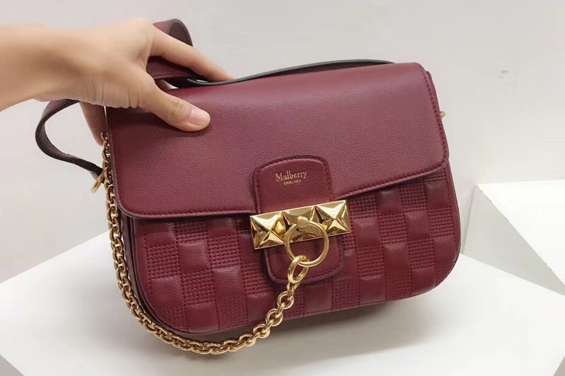 Mulberry HH6066 Keeley Satchel Bags Bordeaux Quilted Shiny Buffalo