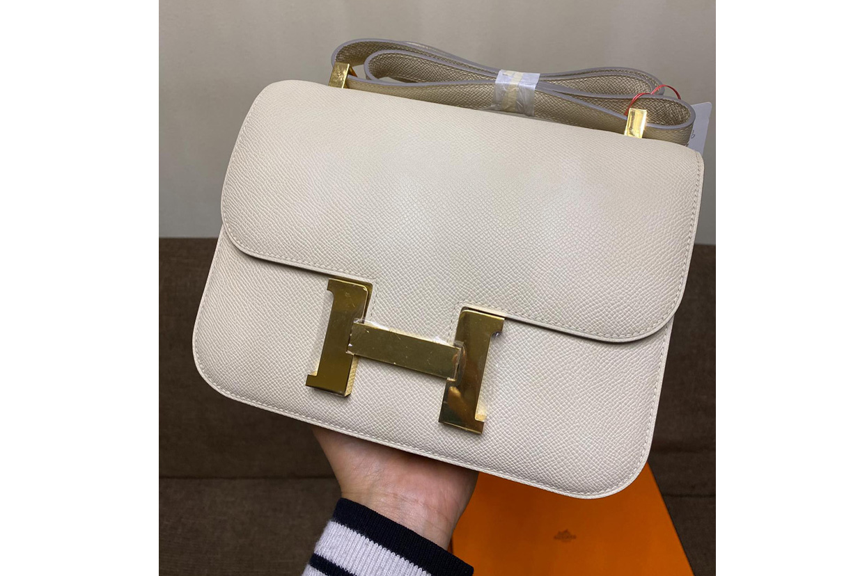 Hermes constance 23 Bag in White Epsom Leather with Gold Buckle