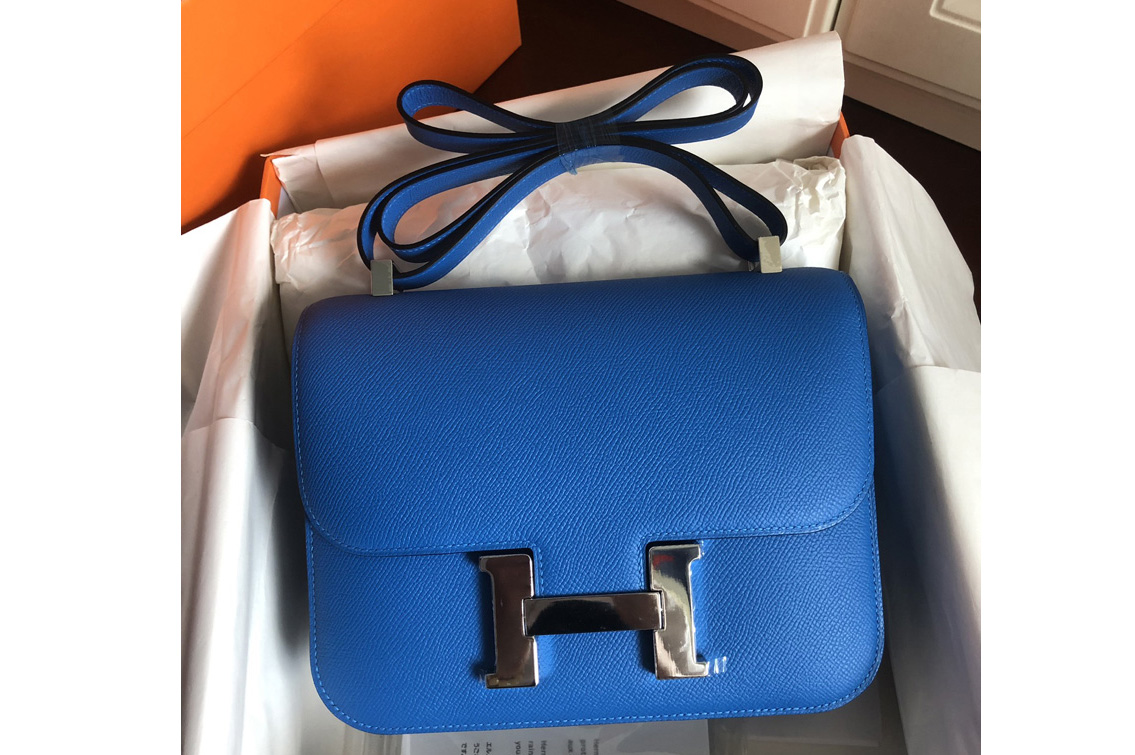 Hermes constance 24 Bag in Blue Epsom Leather with Silver Buckle