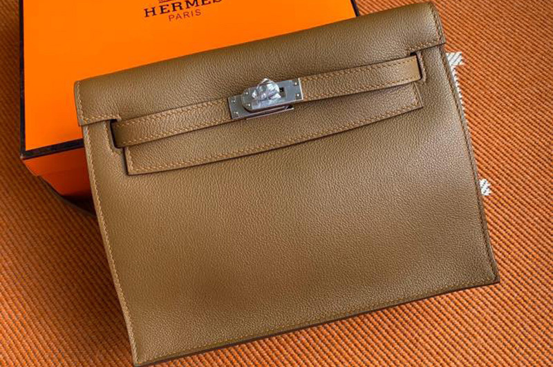 Hermes Kelly Danse 22cm Bag in Brown Evercolor Leather with Silver Buckle