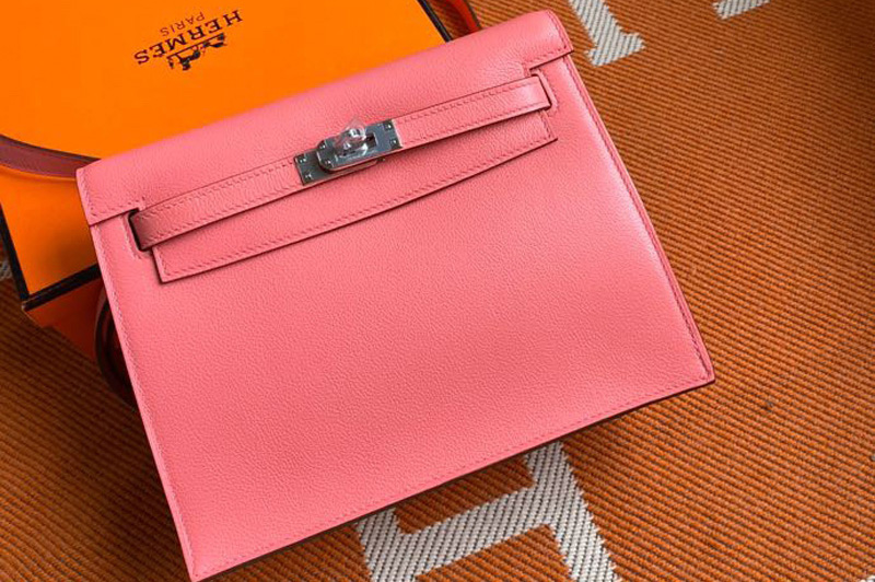 Hermes Kelly Danse 22cm Bag in Pink Evercolor Leather with Silver Buckle