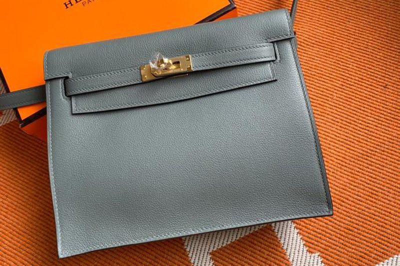 Hermes Kelly Danse 22cm Bag in Gray Evercolor Leather with Gold Buckle