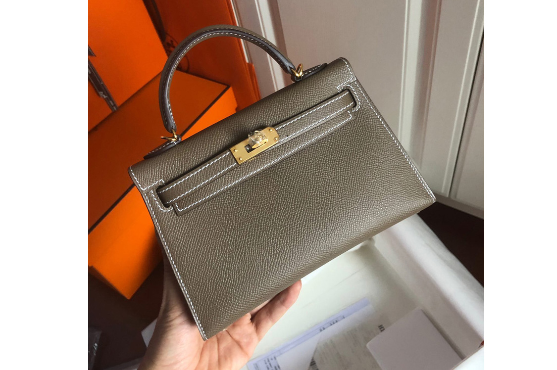 Hermes Mini Kelly 19cm Bag Full Handmade in Elephant Gray Epsom Leather With Gold/Silver Buckle