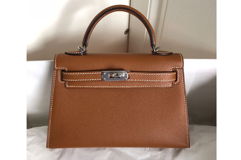 Hermes Mini Kelly 19cm Bag Full Handmade in Brown Epsom Leather With Gold/Silver Buckle