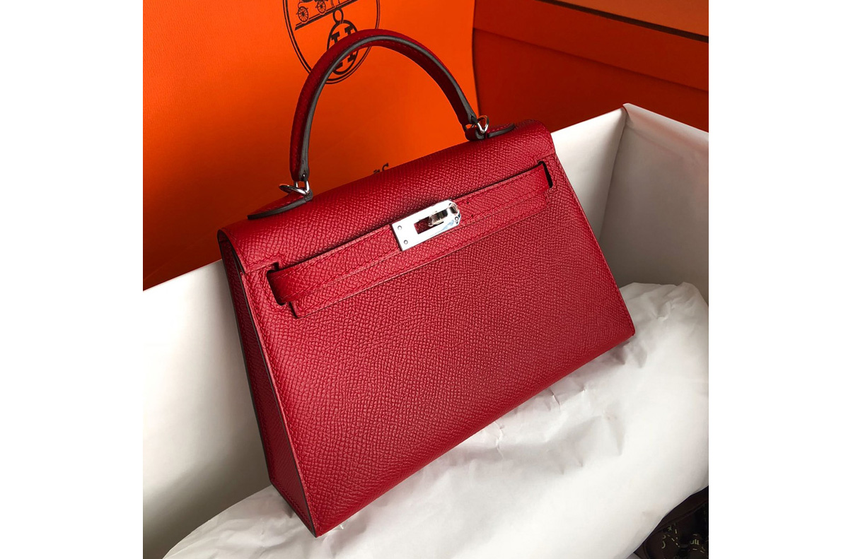 Hermes Mini Kelly 19cm Bag Full Handmade in Red Epsom Leather With Gold/Silver Buckle