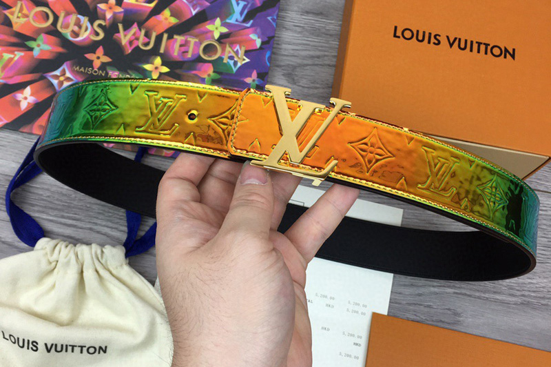 Louis Vuitton M0251V LV Shape 40mm reversible belt In embossed Monogram Prism with Gold Buckle