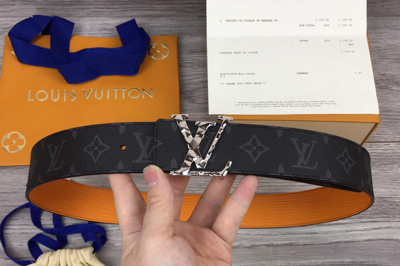 Louis Vuitton M0263V LV Initiales 40mm Reversible belt In Monogram Eclipse/Yellow With Silver Buckle