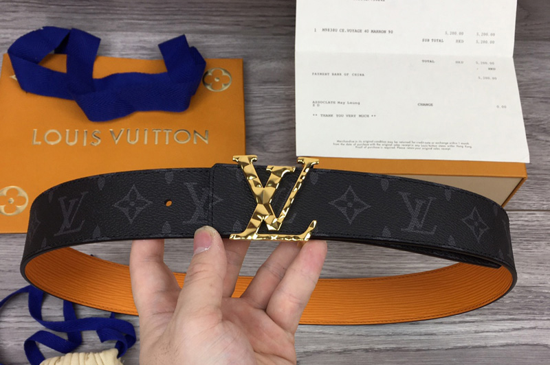 Louis Vuitton M0263V LV Initiales 40mm Reversible belt In Monogram Eclipse/Yellow With Gold Buckle