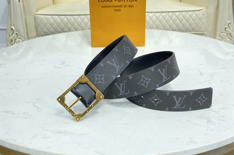 Louis Vuitton M0277Q LV Trunk 40MM reversible belt in Monogram Eclipse canvas With Gold Buckle
