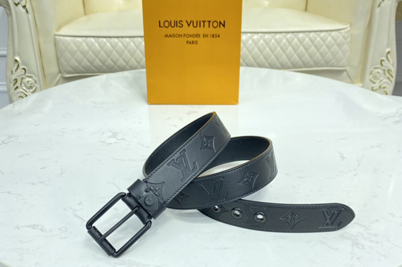 Louis Vuitton M0281V LV Voyager 35mm belt in Monogram Shadow With Black Buckle