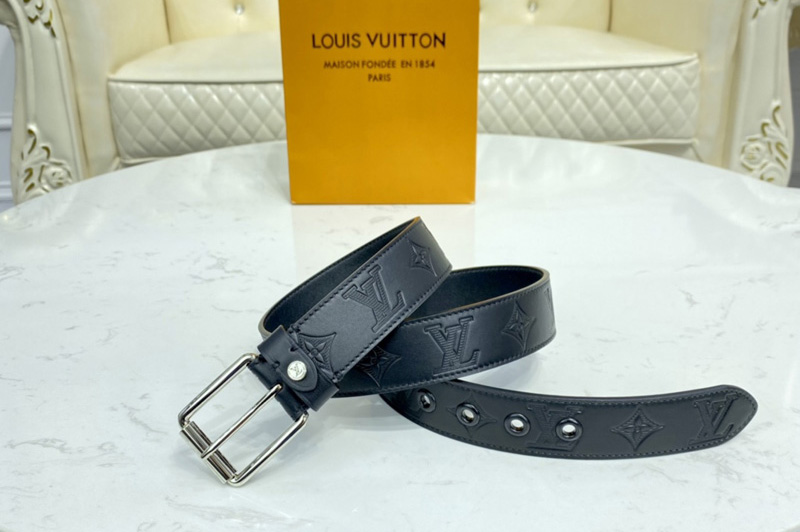 Louis Vuitton M0281V LV Voyager 35mm belt in Monogram Shadow With Silver Buckle