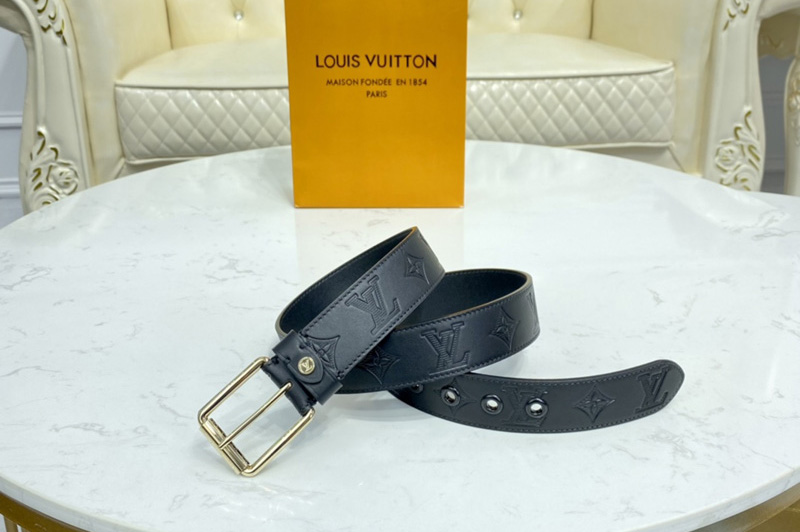 Louis Vuitton M0281V LV Voyager 35mm belt in Monogram Shadow With Gold Buckle