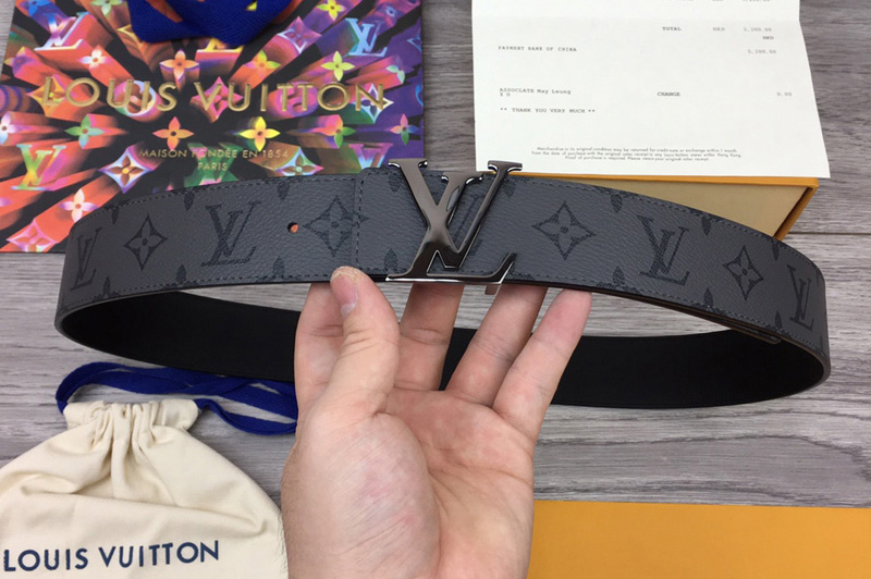 Louis Vuitton M0285V LV Initiales 40mm Reversible belt in Monogram Eclipse Canvas With Black Buckle