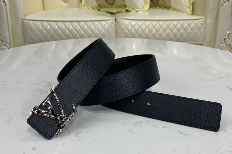 Louis Vuitton M0292V LV Facets 40mm reversible belt In Navy Blue/Chocolate Brown With Silver Buckle