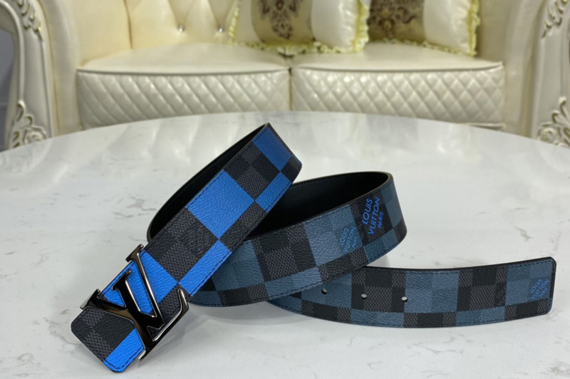 Louis Vuitton M0319U LV Initiales 40 MM reversible belt in Blue Damier Graphite canvas and calf leather With PVD Buckle