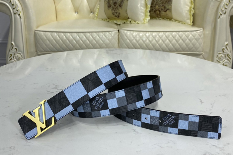 Louis Vuitton M0320U LV Initiales 40 MM reversible belt in Antarctica Silver Damier Graphite canvas and calf leather With Gold B