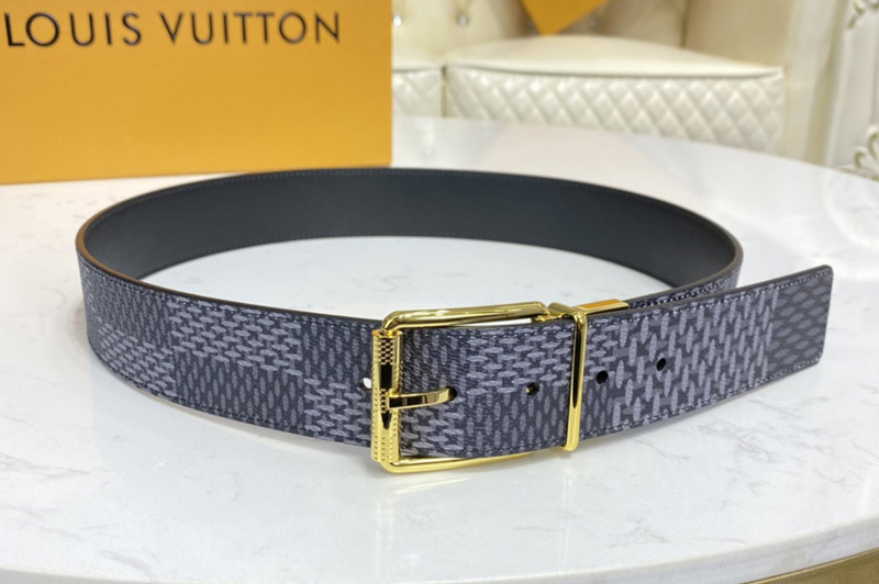 Louis Vuitton M0338S Damier Print 40mm belt in Damier Graphite canvas With Gold Buckle