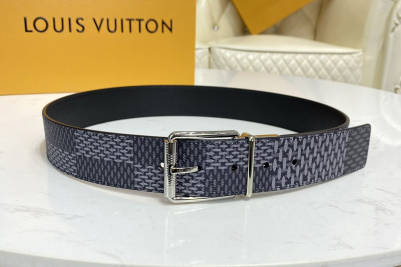 Louis Vuitton M0338S Damier Print 40mm belt in Damier Graphite canvas With Silver Buckle