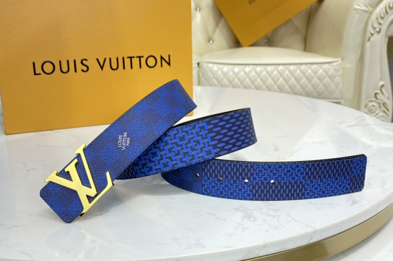 Louis Vuitton M0339V LV Initiales 40mm reversible belt in Navy/Black Damier Graphite canvas With Gold Buckle