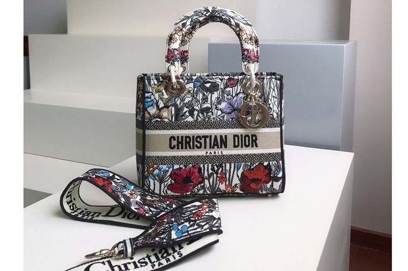 Christian Dior M0565 Dior Medium Lady d-lite bag in Multicolor Mille Fleurs Embroidery
