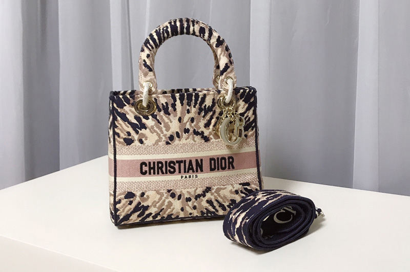 Christian Dior M0565 Dior Medium Lady d-lite bag in Multicolor Tie & Dior Embroidery