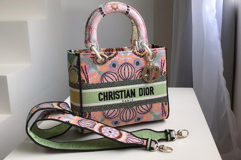 Christian Dior M0565 Dior Medium Lady d-lite bag in Multicolor Dior in Lights Embroidery