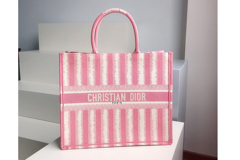 Christian Dior M1286 Dior book tote Bag in Pink D-Stripes Embroidery