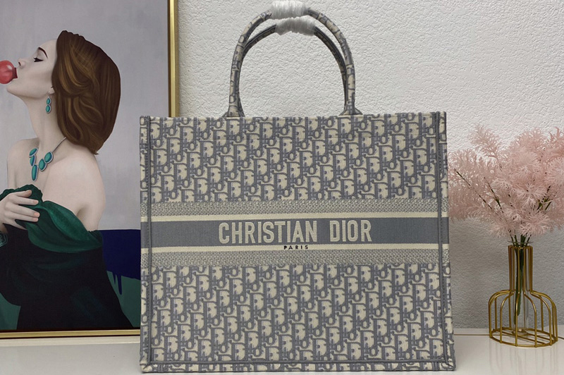 Christian Dior M1286 dior book tote Bag in Gray Dior Oblique Embroidery