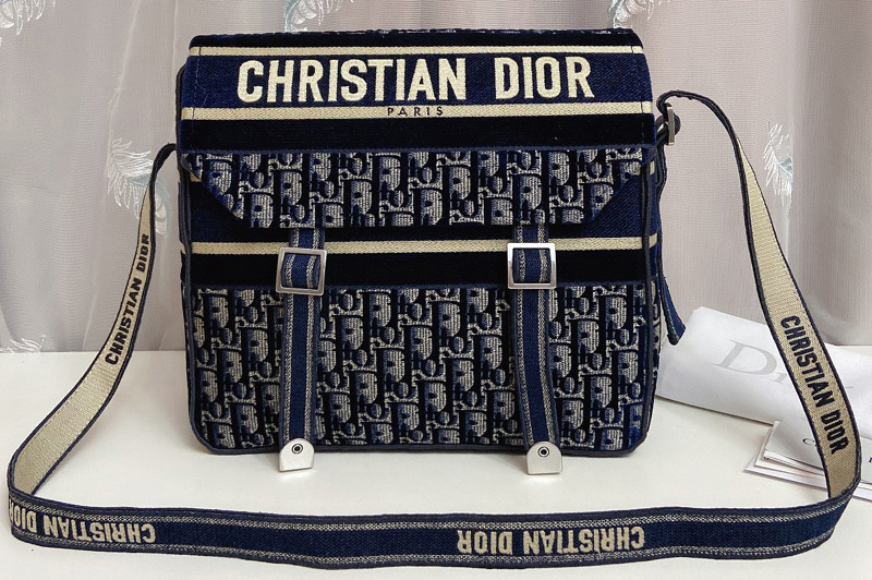 Christian Dior M1291 diorcamp bag in Blue Dior Oblique Embroidery