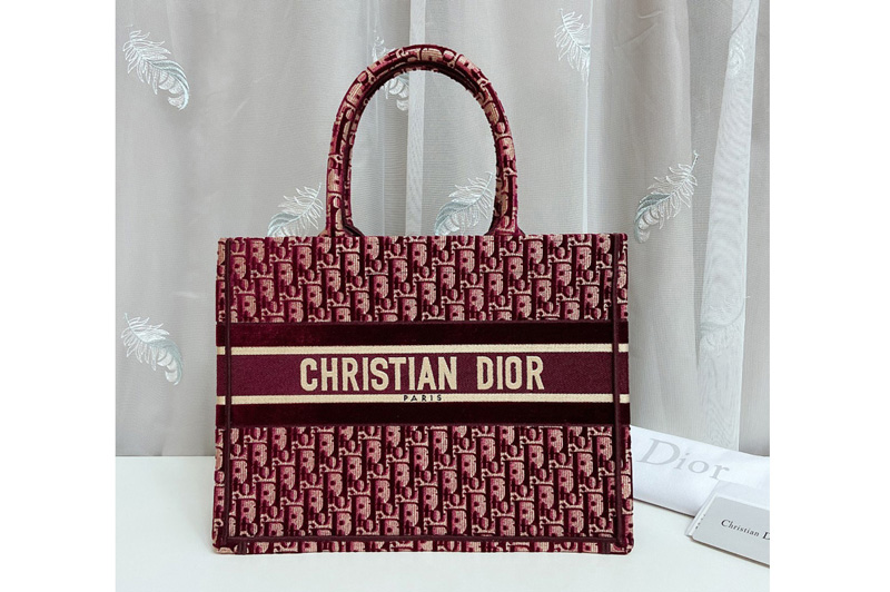Christian Dior M1296 small dior book tote Bag in Burgundy Dior Oblique Embroidery