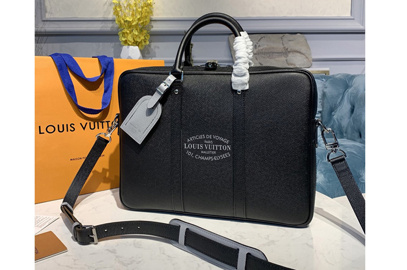 Louis Vuitton M30365 LV Porte Documents Voyage Bag in Black Taiga leather