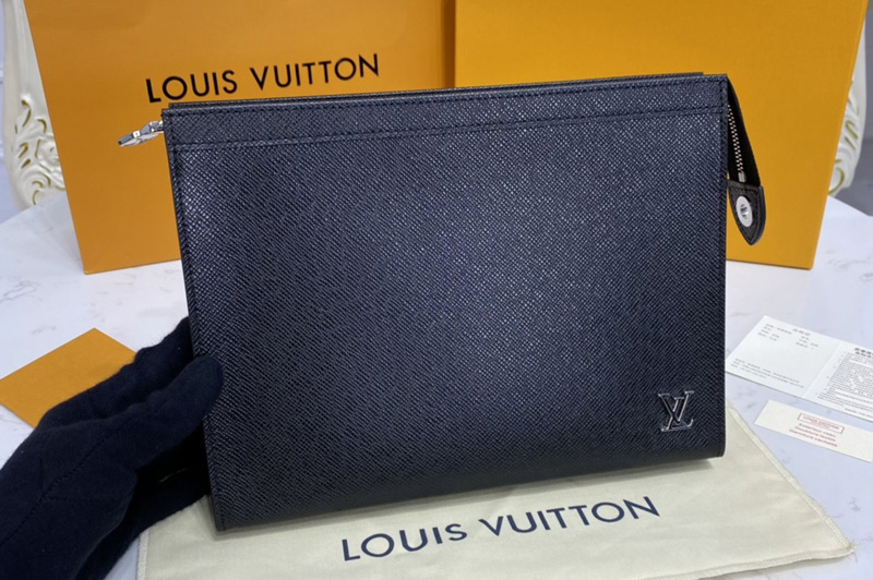 Louis Vuitton M30450 LV Pochette Voyage in Black Taiga leather