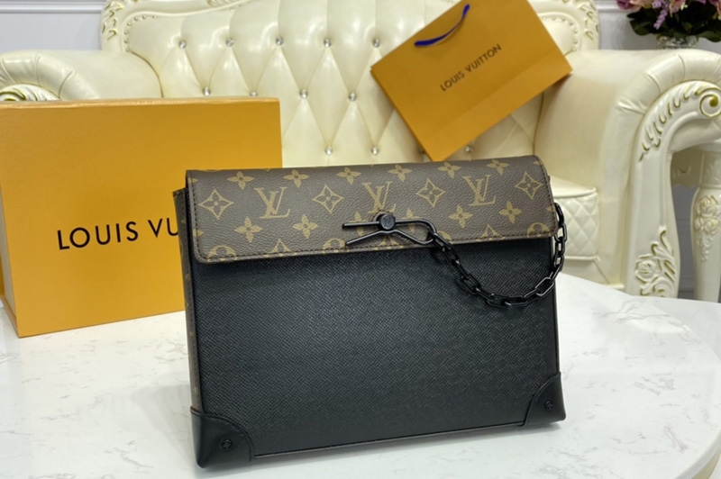 Louis Vuitton M30583 LV Pochette Voyage Steamer Bag in Black Taiga leather