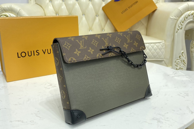 Louis Vuitton M30583 LV Pochette Voyage Steamer Bag in khaki Taiga leather
