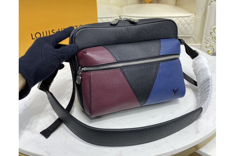 Louis Vuitton M30703 LV Outdoor Messenger Bag in Burgundy, black and navy blue Taiga leather