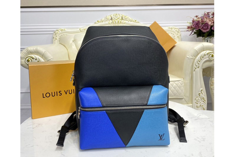 Louis Vuitton M30735 LV Discovery backpack in Blue monochrome Taiga leather