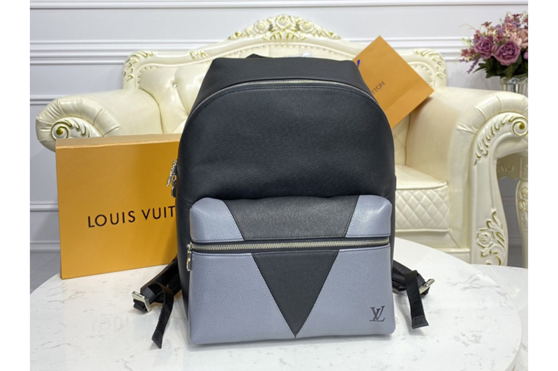 Louis Vuitton M30728 LV Discovery backpack in Gray monochrome Taiga leather