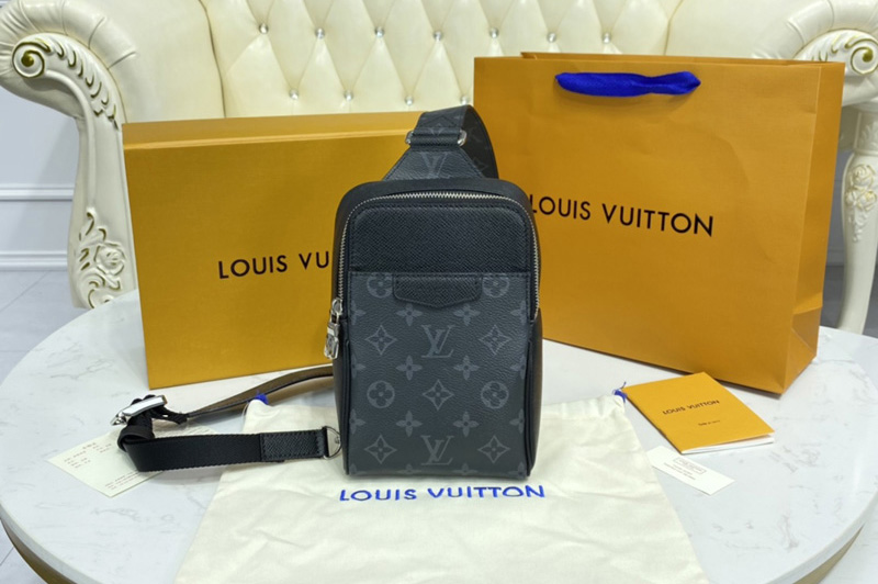Louis Vuitton M30741 LV Outdoor Sling Bag in Monogram Eclipse Canvas and Black Taiga leather