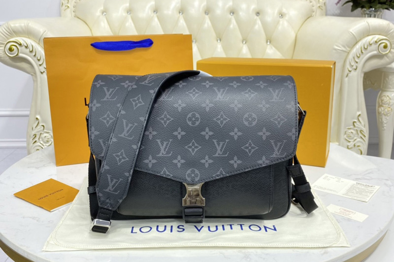 Louis Vuitton M30746 LV New Messenger Bag in Monogram Eclipse Canvas and Black Taiga leather