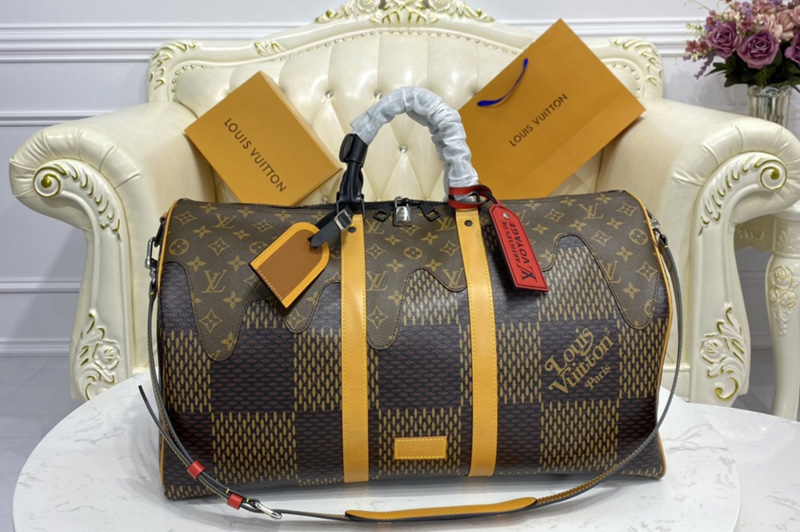 Louis Vuitton N40360 LV Keepall Bandoulière 50 Bag in Damier Ebene and Monogram coated canvas