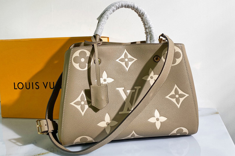 Louis Vuitton M45499 LV Exclusive Prelaunch - Montaigne MM Bag in Tourterelle Gray/Cream Monogram Empreinte Leather
