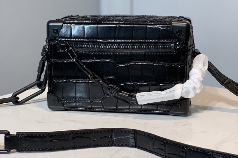 Louis Vuitton M44480 LV Mini Soft Trunk bag In Black Embossed Crocodile Leather