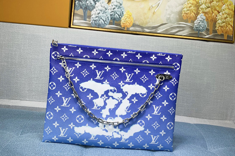 Louis Vuitton M44484 Pochette A4 Bags in Blue Monogram Canvas