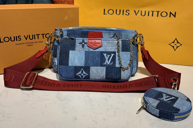 Louis Vuitton M44990 LV Multi Pochette Accessoires bags in Blue/Red Monogram Denim canvas