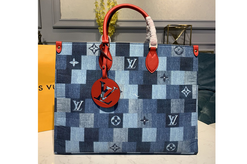 Louis Vuitton M44992 LV Onthego GM tote bag in Blue/Red Monogram Denim canvas
