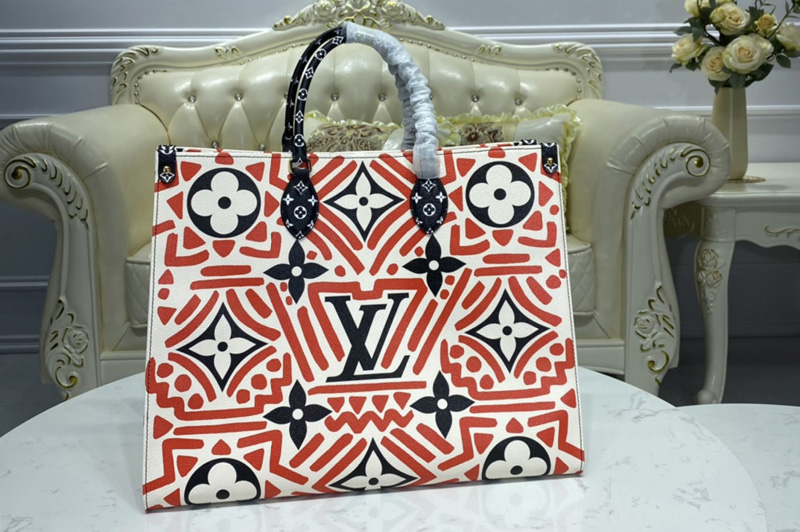 Louis Vuitton M45358 LV Crafty Onthego GM tote bag in Cream and Red Monogram Giant coated canvas