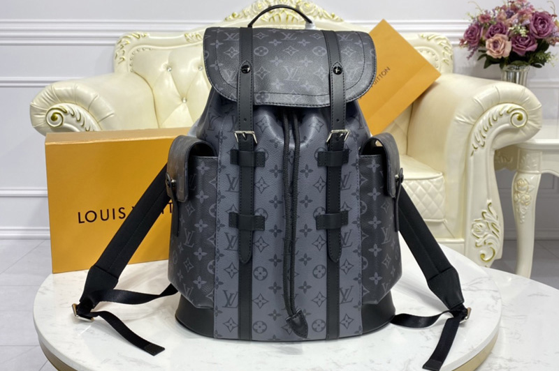Louis Vuitton M45419 LV Christopher PM backpack in masculine Monogram Eclipse canvas and Monogram Eclipse Reverse canvas