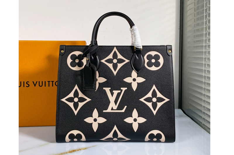 Louis Vuitton M45495 LV OnTheGo MM medium tote bag Black Embossed grained cowhide leather