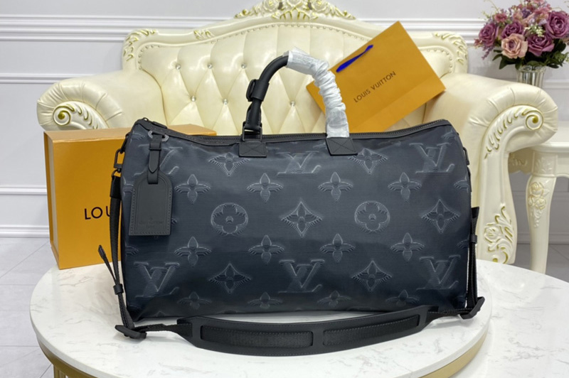 Louis Vuitton M45602 LV 2054 Reversible Keepall Bandoulière 50 Bag in Monogram 3D Gray and Black/Green