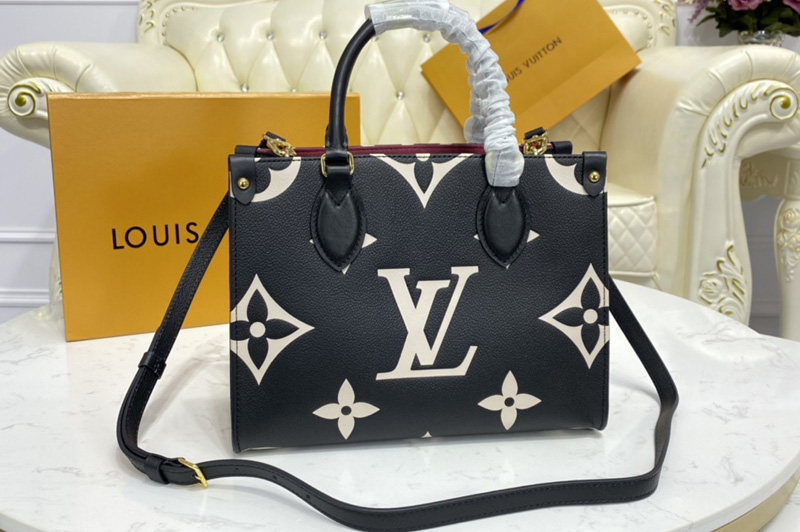 Louis Vuitton M45659 LV OnTheGo PM tote Bag in Black/Beige Monogram Empreinte leather